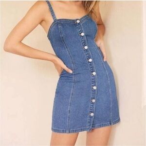 PacSun Denim Button-Up Sweetheart Mini Fitted Blue Jean Dress Women's Size XL